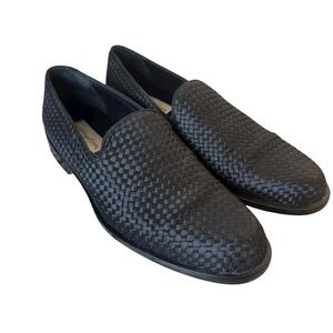 Mezlan Black Basket Weave Slip-On Loafers 10.5M Leather Sole Spain